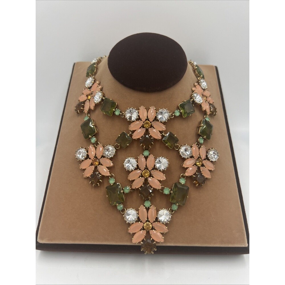 Stella & Dot Multi Color Glass Rhinestones Fleurette Statement Bib Necklace 21"